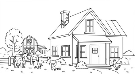 Obraz premium Farmhouse and barn with transparent background