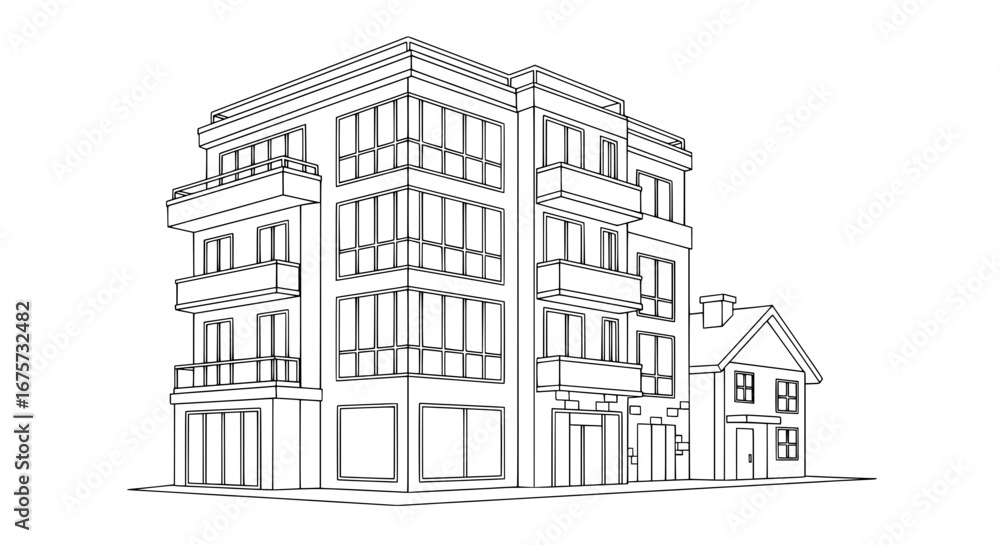 Poster modern multi-story building with transparent background