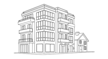 Modern multi-story building with transparent background