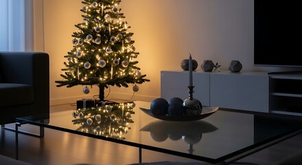 Christmas Tree in Modern Living Room.