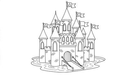 Fototapeta premium Castle with turrets and flags on transparent background