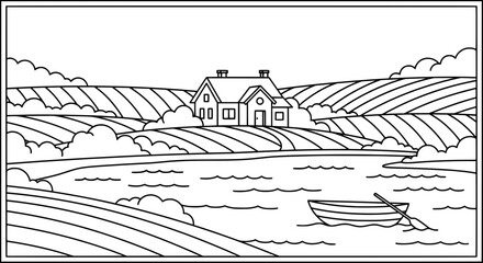 Obraz premium Landscape of rural house with transparent background