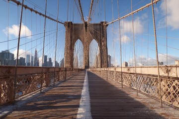 Obraz premium NYC bridge walkway, sunny day