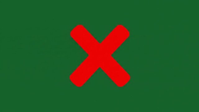Bold red cross symbol marks a decision or error on a vibrant green background, conveying a clear message.