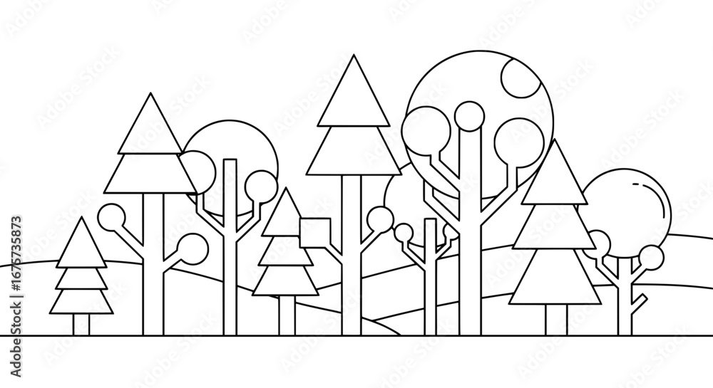 Poster seamless pattern of geometric trees with transparent background