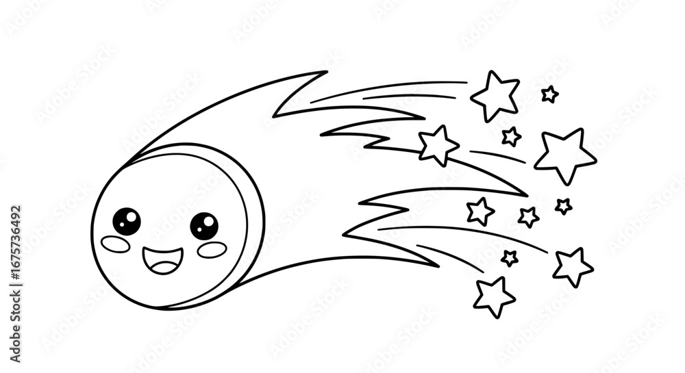 Poster happy smiling meteor with stars and tail with transparent background