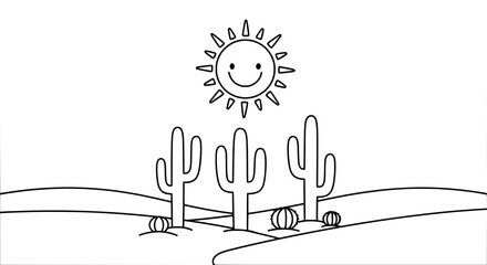 Obraz premium Smiling sun above desert landscape with transparent background