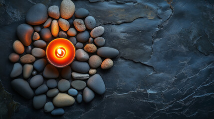 Holocaust memorial with star shaped stones and candle