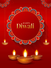 Happy Diwali greeting card with diya in indian style. Diwali festival sale poster, flyer, background, invitation card