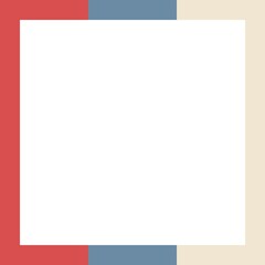 Red, blue, and beige frame with white space.