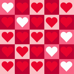Red and white hearts pattern on pink and red background