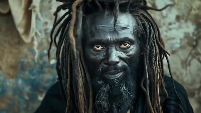 Man with dreadlocks and beard closeup portrait