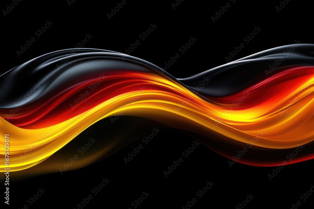 Aufkleber smooth flowing abstract waves in black, red, and yellow with a glossy, liquid-like texture on a dark