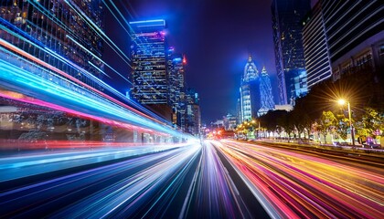 speeding through a city at night capturing the essence of motion urban life and transportation in a dynamic and colorful light trail display