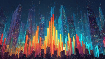 Futuristic urban skyline digital art design ai-generated graphics vibrant city environment aesthetic viewpoint