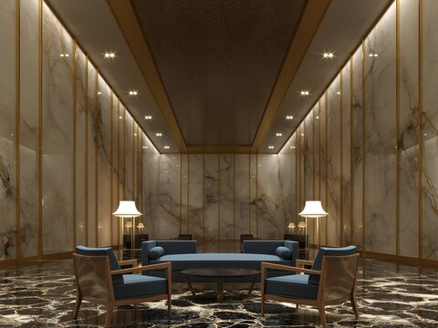 3D Render Interior Design Luxaury Lobby and Reception