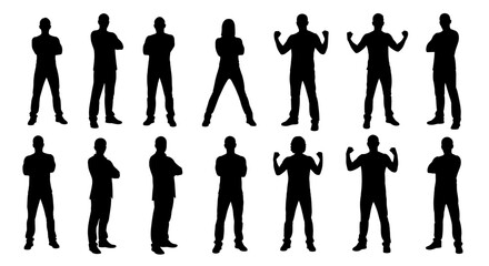 Silhouettes of diverse people in various poses. This image showcases a range of human forms, ideal for representing individuality and community