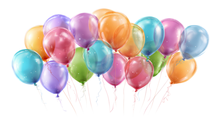 a set of colorful, realistic balloons on a transparent background, in png format 