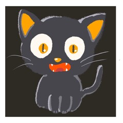 Cute black cat illustration with mouth on black background