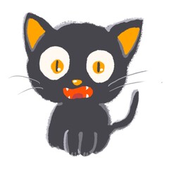 Cute black cat illustration with mouth on white background