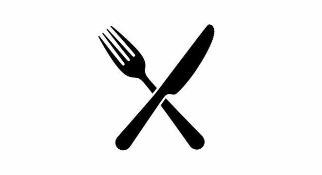Vector illustration icon of a fork and knife crossed, food symbol