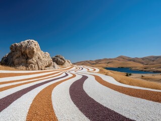 Desert pathway with colorful striped patterns