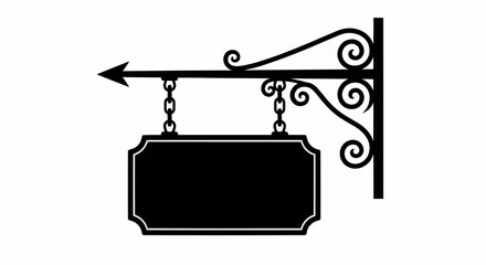 Classic Wrought Iron Hanging Sign Blank Vector Illustration Icon