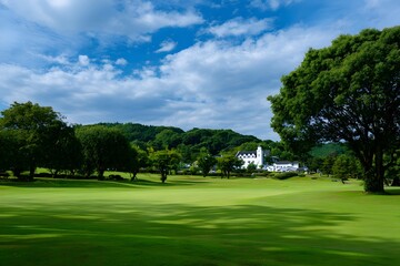 Obraz premium Serene Green Field Under a Blue Sky