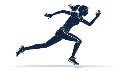 Obraz premium Flat silhouette illustration of a female athlete running, simple clip art, isolated transparent background.