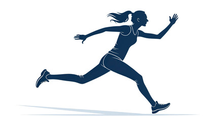 Obraz premium Silhouette clip art of a young woman runner in motion, flat style, isolated on transparent background.