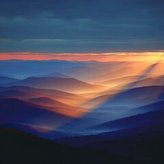 Fototapeta premium Sunrise over layered mountain ranges
