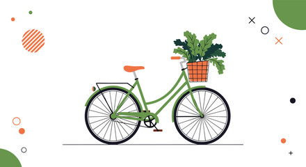 Fototapeta premium Charming green bicycle with basket of fresh greens, perfect for eco-friendly lifestyle and wellness.