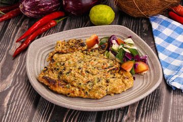 Tasty chicken steak with vegetables
