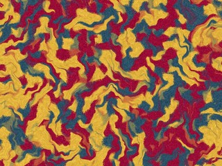 Vibrant swirling abstract pattern with yellow, red, and blue.
