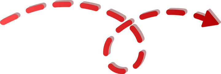 3D Dashed Red Line Arrow Icon Isolated on Transparent Background.