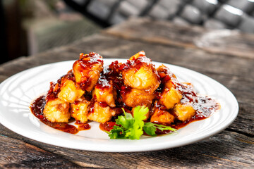 Fried Tofu in Chili Sauce. Asian Food. Chinese Cuisine