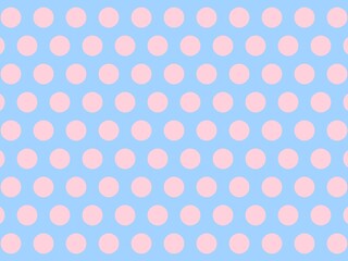 Pastel polka dots pattern, pink circles on blue background.