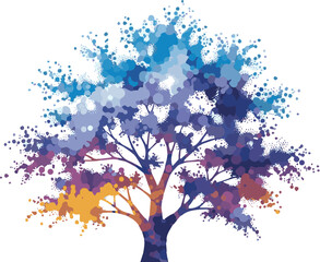 Create a tree on sky abstract texture dot art vector art with white background.