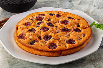 Crust homemade pie with plums