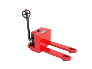 Vivid red electric pallet jack showcasing contemporary warehouse automation design for industrial