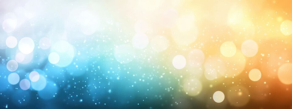 Soft glowing bokeh lights with blue and warm orange gradient background creating an ethereal and dreamy atmosphere