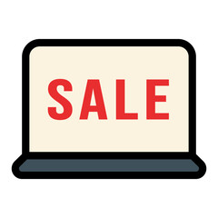 Laptop screen displaying the word sale in red letters