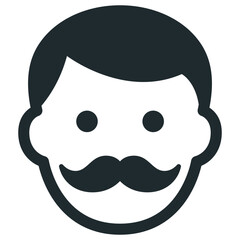 Stylized simple dark gray man face icon with mustache