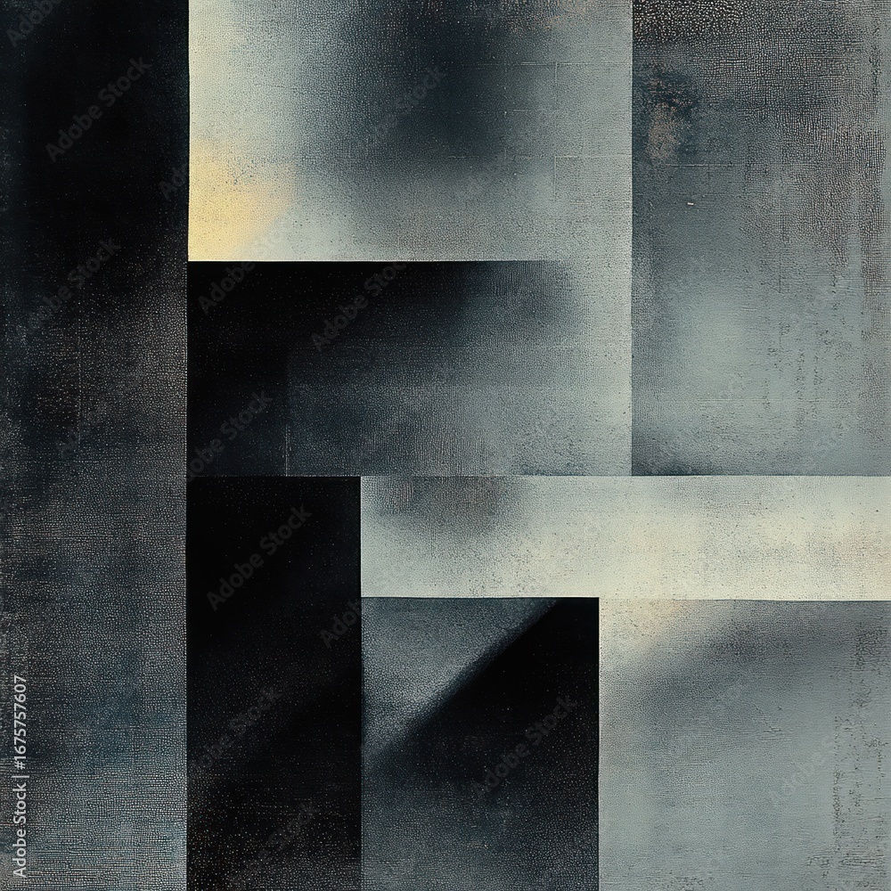 Aufkleber abstract geometric composition of overlapping rectangular shapes in muted gray and black tones with 