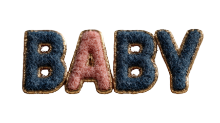 Handmade yarn letters forming cute baby words in soft pastel shades, ideal for nursery wall art, newborn announcements, and baby shower invitations Transfer background