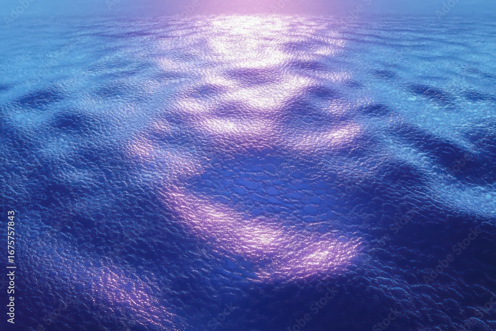 Poster sunlight reflecting off gently rippling deep blue water surface creating shimmering light patterns