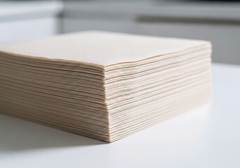 A Neatly Stacked Pile Of Beige Paper Napkins Rests On A Clean White Surface, Showcasing The Texture And Practical Use Of Disposable Serviettes.
