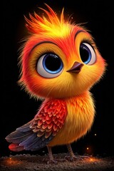 Fototapeta premium Adorable 3D Rendered Baby Phoenix Delicate Wings and Soft Textures