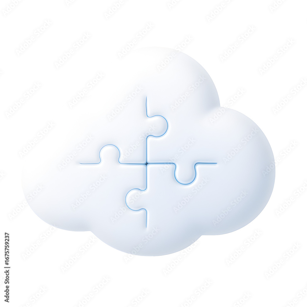 Aufkleber 3d transparent png of a cloud puzzle symbolizing problem solving, integration, and cloud-based solut