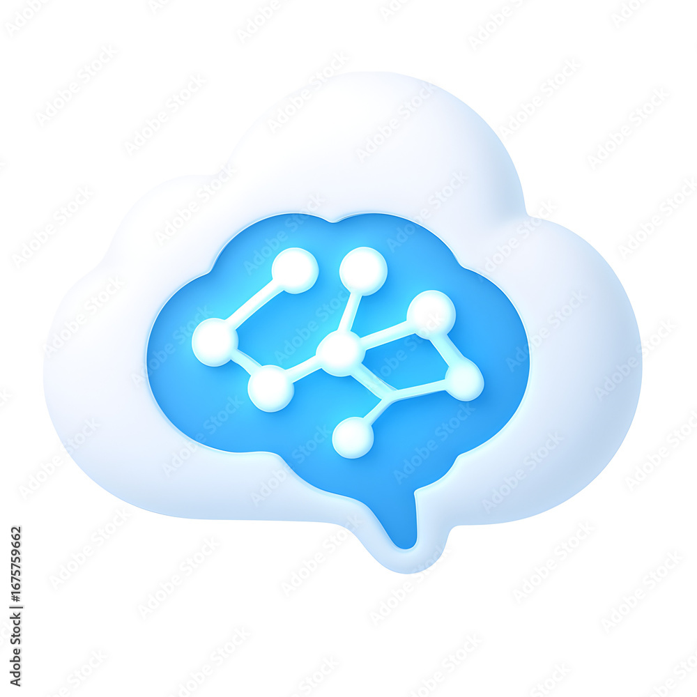 Aufkleber 3d cloud icon with a connected node brain structure, symbolizing ai, neural networks, and cloud inte